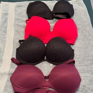 Victoria's Secret Smooth & Lace Bra Set - Black, Hot Pink, Burgundy